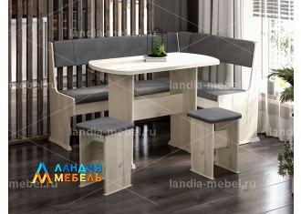 Кухонный уголок Рио цвет: дуб крафт белый/микровелюр