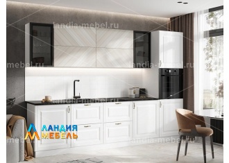 Кухонный гарнитур Престиж 3,0 м компоновка 1 цвет: браш вайт/прайм жем./бел.