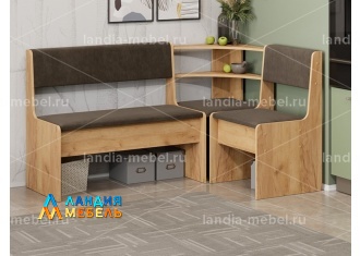 Скамья угловая Ларго цвет: дуб крафт золотой/велюр коричневый